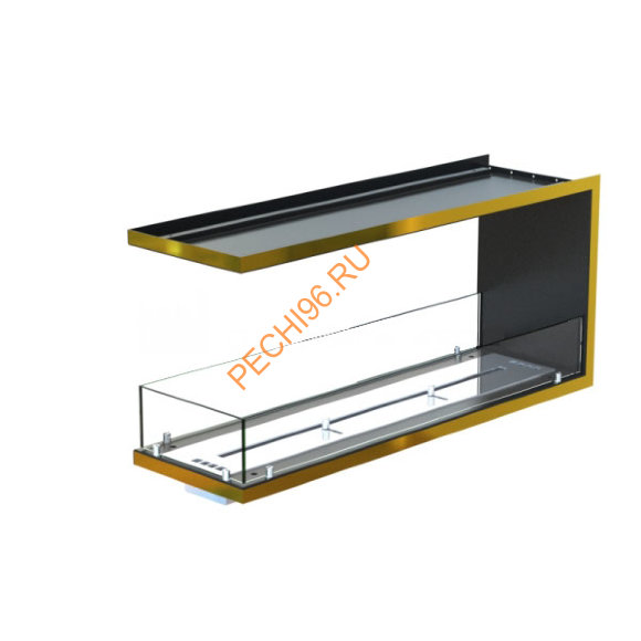 Торцевой биокамин 1300х500х300 мм, стекло, рамка латунь