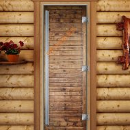 Дверь стеклянная DoorWood «Престиж», 800х2000мм, с фотопечатью «Деревенская банька»