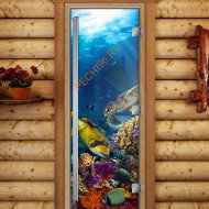 Дверь стеклянная DoorWood «Престиж», 700х1900мм, с фотопечатью «Голубая лагуна»