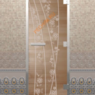 Дверь стеклянная DoorWood Хамам «Весна цветы» прозрачная, 1900х700 мм