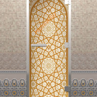 Дверь стеклянная DoorWood Хамам с фотопечатью «Золотой орнамент», 2000х800 мм