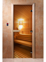 Дверь стеклянная DoorWood с фотопечатью «Сауна Люкс»