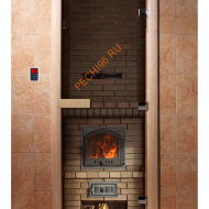 Дверь стеклянная DoorWood с фотопечатью «Вьется в тесной печурке огонь»