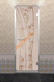 Дверь стеклянная DoorWood Хамам «Весна цветы» сатин, 1900х700 мм