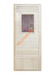 Дверь DoorWood вагонка Эконом со стеклом «Девушка в баньке», 1850х750 мм