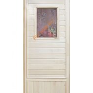 Дверь DoorWood вагонка Эконом со стеклом «Девушка в баньке», 1850х750 мм
