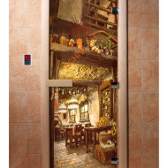 Дверь стеклянная DoorWood с фотопечатью «Старая таверна»