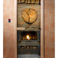 Дверь стеклянная DoorWood с фотопечатью «Огонек в печи»