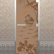 Дверь стеклянная DoorWood Хамам «Голубая лагуна» бронза матовая, 1900х700 мм