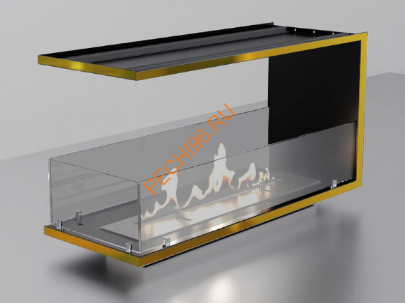 Торцевой биокамин 1700х500х300 мм, стекло тонированное, рамка латунь Торцевой биокамин 1700х500х300 мм, стекло тонированное, рамка латунь