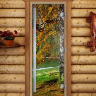 Дверь стеклянная DoorWood «Престиж», 800х2000мм, с фотопечатью «Краски осени»