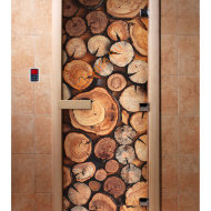 Дверь стеклянная DoorWood с фотопечатью «Спилы дерева»