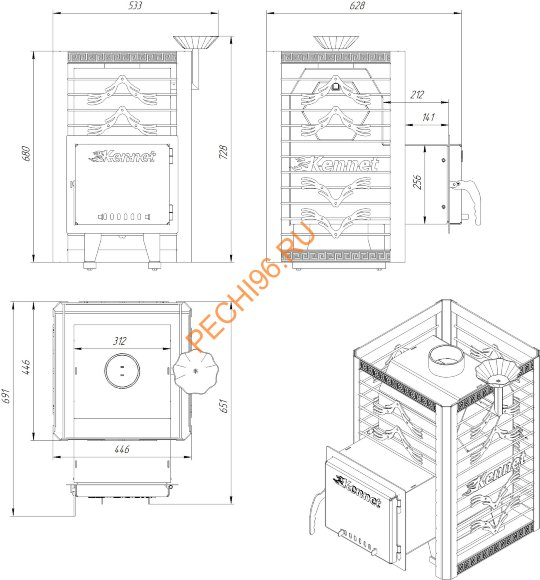 Печь банная Кеннет Форт 12 М26 сетка