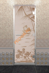 Дверь стеклянная DoorWood Хамам «Голубая лагуна» сатин, 2000х800 мм