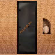 Дверь в хамам стеклянная Арта Престиж 60G Серая матовая, коробка черная алюминий с порогом