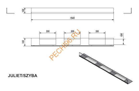 Стекло декоративное для биокамина Juliet/1800