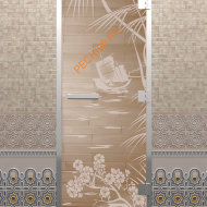 Дверь стеклянная DoorWood Хамам «Голубая лагуна» прозрачная, 1900х700 мм