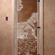 Дверь стеклянная DoorWood «Банька в лесу бронза», 2000х600 мм