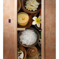 Дверь стеклянная DoorWood с фотопечатью «Спа салон»