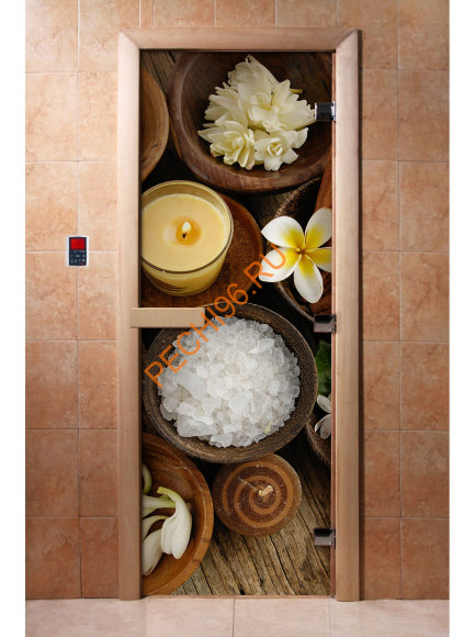 Дверь стеклянная DoorWood с фотопечатью «Спа салон»