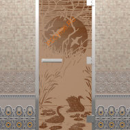 Дверь стеклянная DoorWood Хамам «Лебединое озеро» бронза матовая, 1900х700 мм