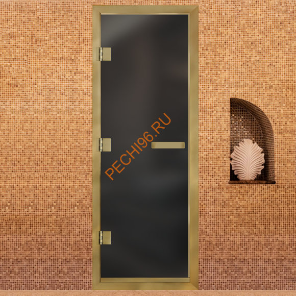 Дверь в хамам стеклянная Арта Престиж 60G Серая матовая, коробка золото алюминий с порогом