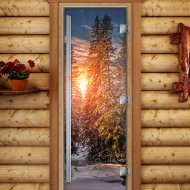 Дверь стеклянная DoorWood «Престиж», 800х2000мм, с фотопечатью «Закат в лесу»