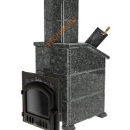 Печь банная чугунная Сибирь-премиум 25 (700х700), ТК 300мм, ЗК, в облицовке Президент пироксенит
