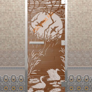 Дверь стеклянная DoorWood Хамам «Лебединое озеро» бронза, 1900х700 мм