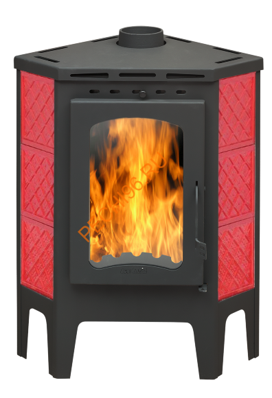 Печь-камин EcoKamin БАВАРИЯ угловая изразцовая Решетка красная с металлической крышкой Печь-камин EcoKamin БАВАРИЯ угловая изразцовая Решетка красная с металлической крышкой
