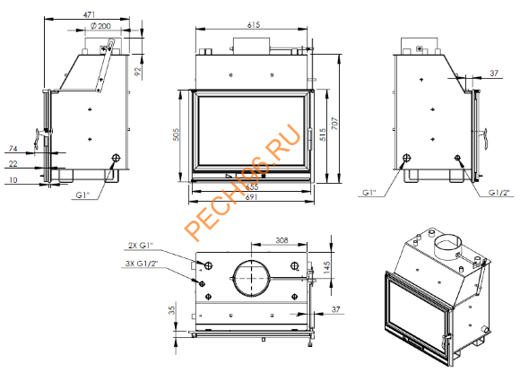 Каминная топка NORDflam LB 800 PW