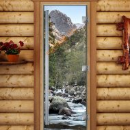 Дверь стеклянная DoorWood «Престиж», 800х2000мм, с фотопечатью «Горная река»