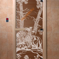 Дверь стеклянная DoorWood «Мишки в лесу бронза», 2100х900 мм