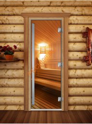 Дверь стеклянная DoorWood «Престиж», 700х1900мм, с фотопечатью «Сауна Люкс»