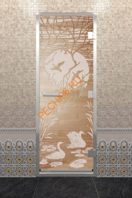 Дверь стеклянная DoorWood Хамам «Лебединое озеро» прозрачная, 1900х700 мм