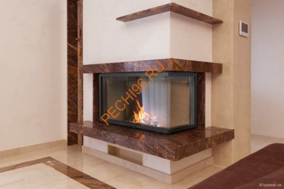 Каминная угловая топка Экокамин ДЕЛЬТА 1000 R два стекла, правая