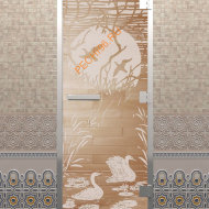 Дверь стеклянная DoorWood Хамам «Лебединое озеро» прозрачная, 2000х800 мм