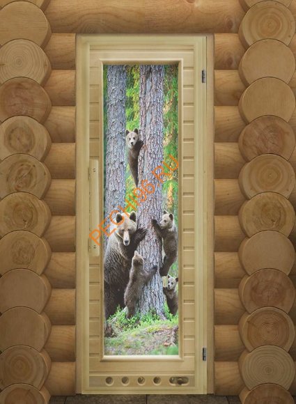 Дверь DoorWood Элит Люкс «Мишки» со стеклом с фотопечатью, 1850х730 мм