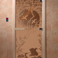 Дверь стеклянная DoorWood «Лебединое озеро бронза матовая», 1900х600 мм