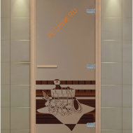 Дверь стеклянная ALDO NEW «Банный вечер» коробка бук с порогом