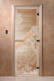 Дверь стеклянная DoorWood «Банька в лесу прозрачная», 1800х700 мм