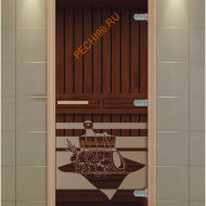 Дверь стеклянная ALDO  NEW «Банный день» коробка бук с порогом