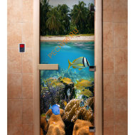 Дверь стеклянная DoorWood с фотопечатью «Тропики»