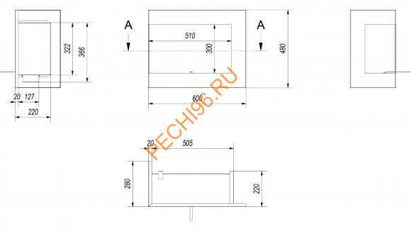 Биокамин Kratki DELTA L/P 600 угловой, TUV