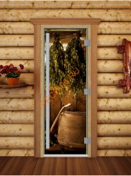 Дверь стеклянная DoorWood «Престиж», 700х1900мм, с фотопечатью «Русская парная»