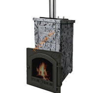 Печь банная Калита Экстрим РК серпентинит Премиум чугунный портал панорамное стекло