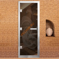 Дверь в хамам стеклянная Арта Престиж Арт 60G Русалка, коробка алюминий с порогом