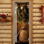 Дверь стеклянная DoorWood «Престиж», 800х2000мм, с фотопечатью «Русская парная»