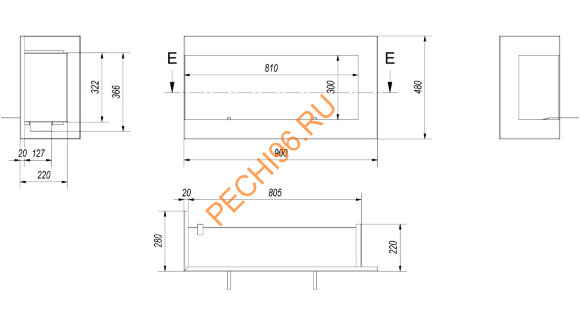 Биокамин Kratki DELTA L/P 900 угловой, TUV
