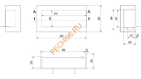 Биокамин Kratki DELTA L/P 900 угловой, TUV